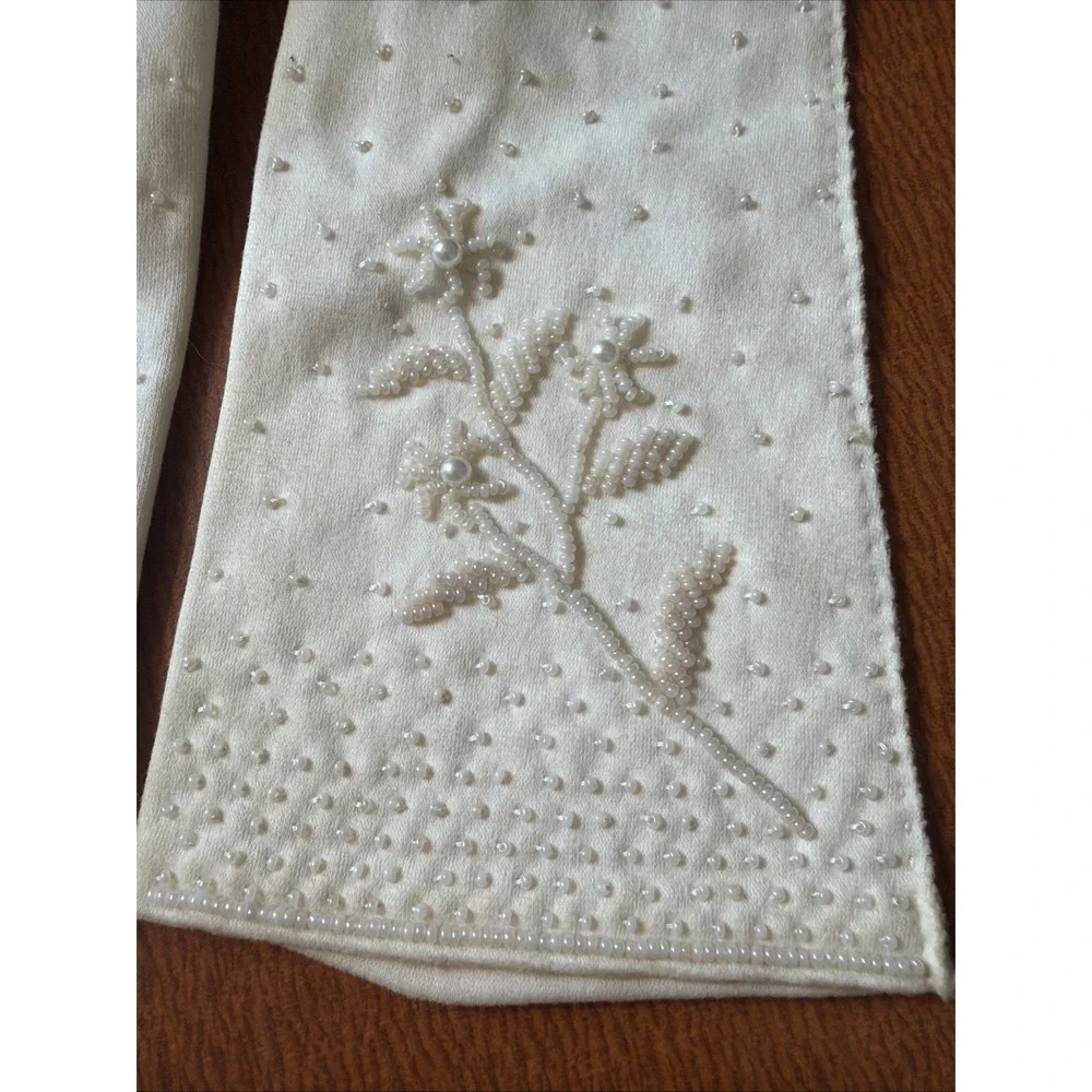 Vtg Ivory Simplex 100% Cotton Gloves Size 7 Beaded